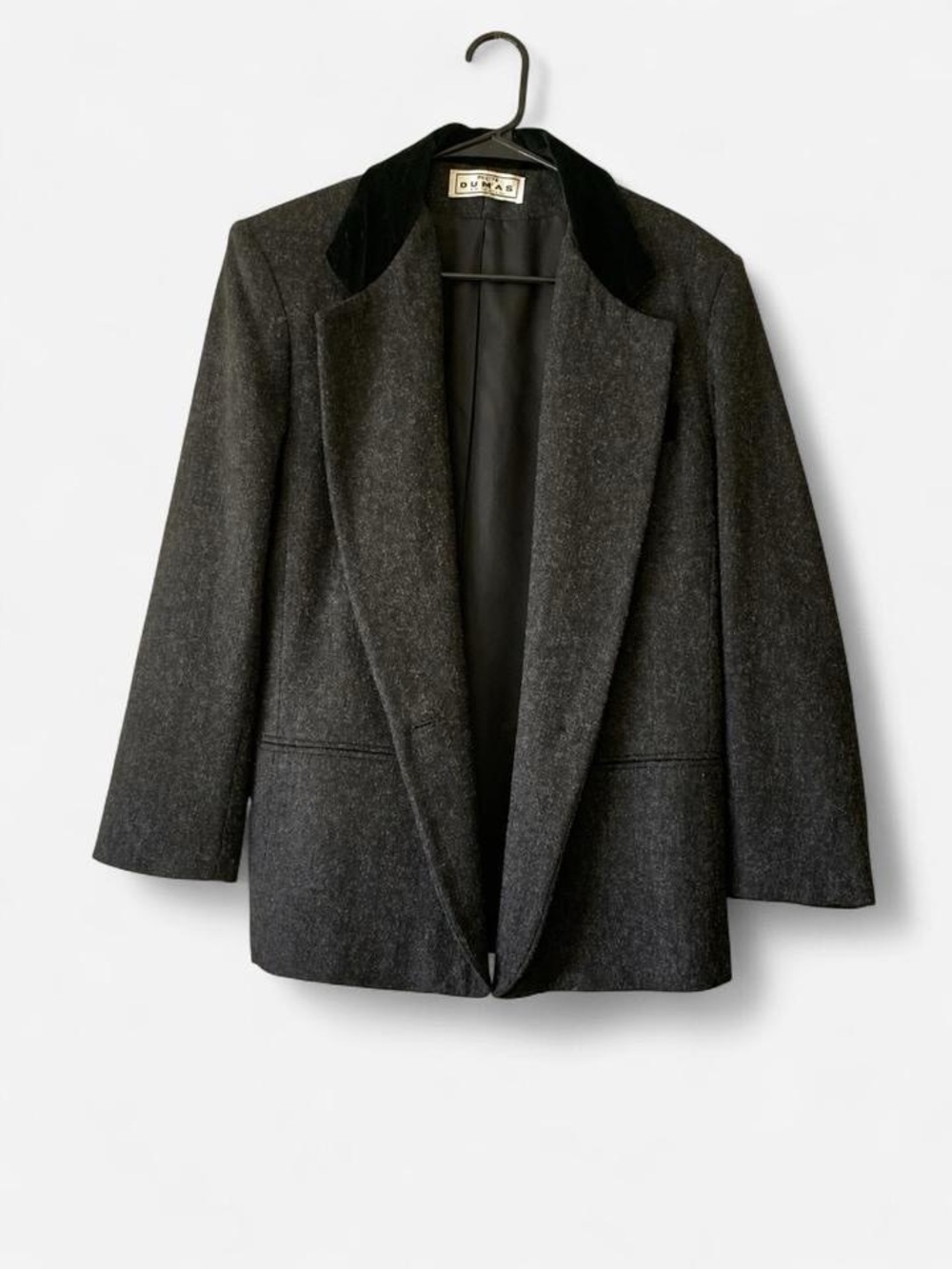 Women's Charcoal Wool-Blend Blazer with Velvet Lapel